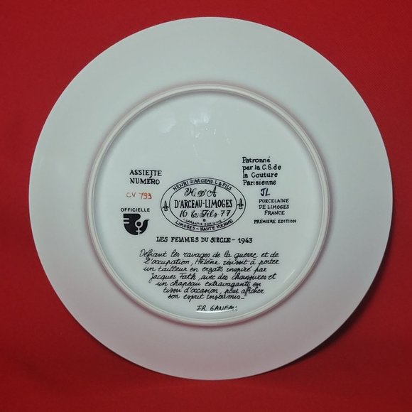 VTG 1978 D’Arceau Limoges Collectors Plate Helene l Intrepide La Mode á Tout Pri - Picture 3 of 10